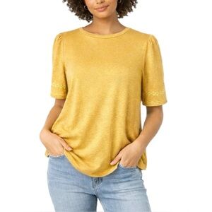 MOD Lusive Gold Embroidered Puff Sleeve Top - Size XL